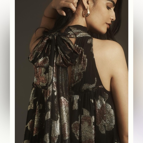 Maeve Anthropologie Halter Shine Swing Mini Dress in Black Size 1X NWT - Picture 2 of 9